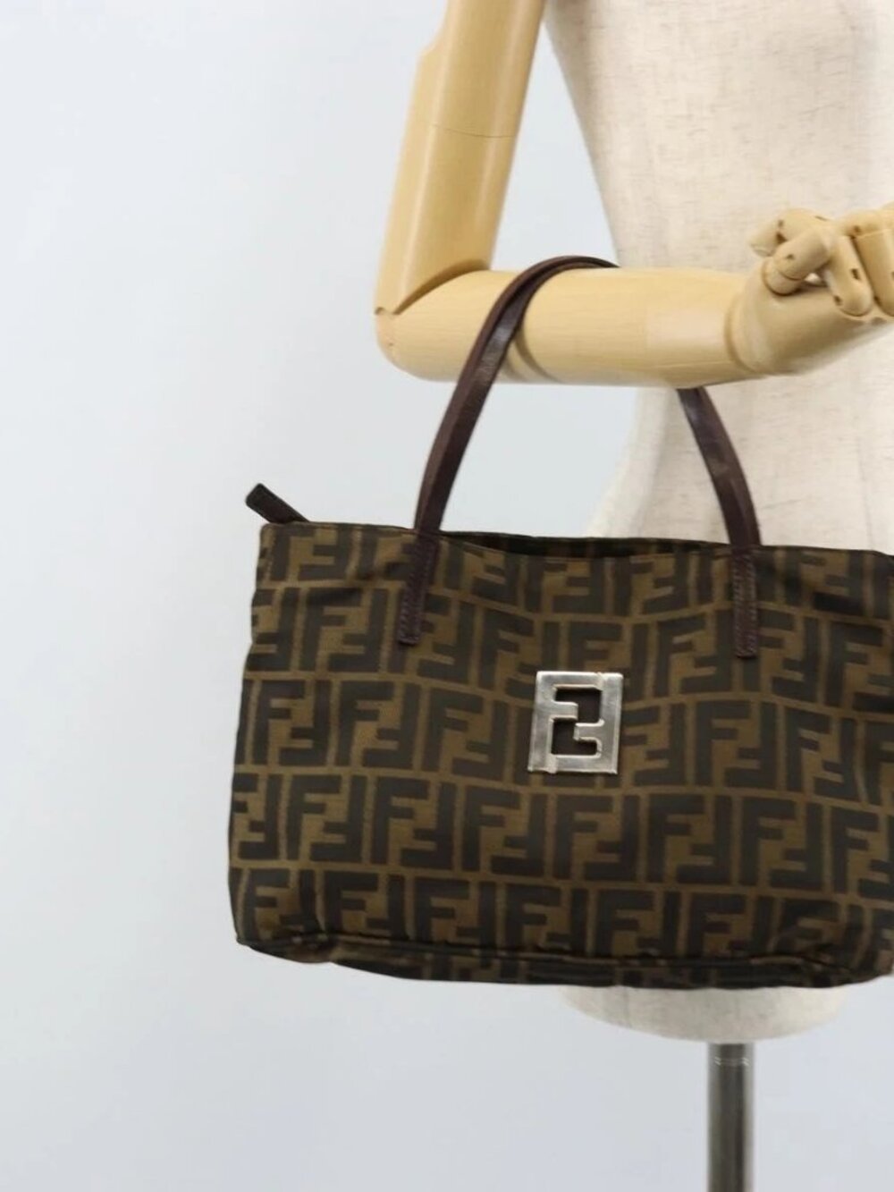 FENDI Zucca Canvas Hand Bag Brown Black Auth ep13529